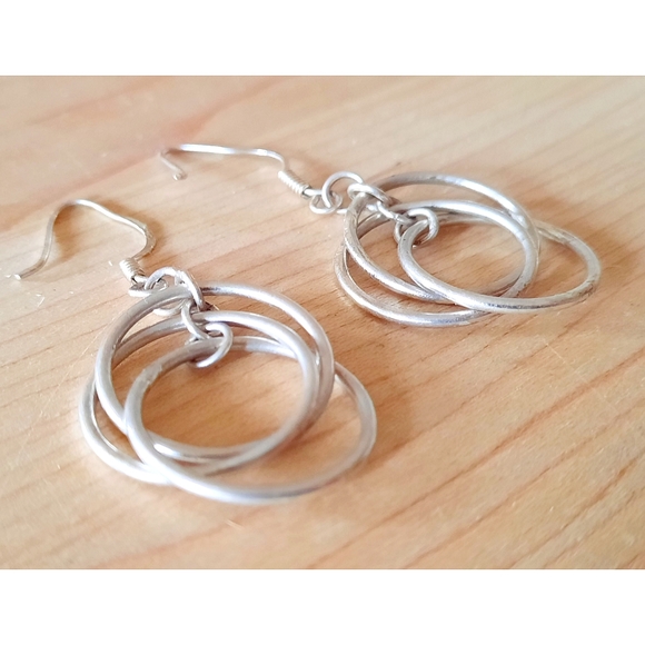 REDUCED! Artisan Sterling Tri-Hoop Dangle Earrings - Picture 2 of 4